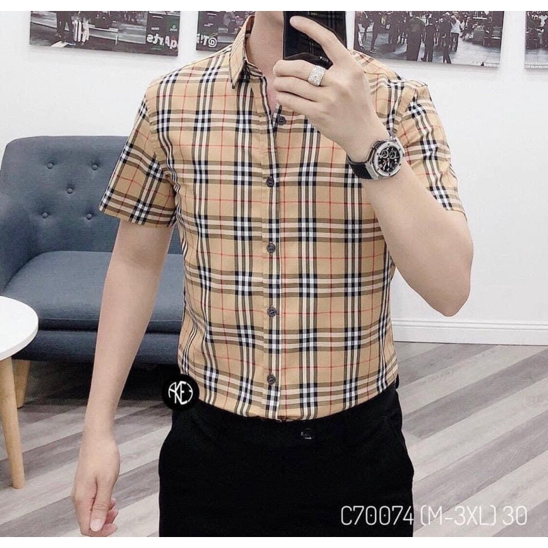 Áo sơ mi nam ngắn tay kẻ sọc, Áo sơ mi nam thời trang hàn quốc btshop từ 45 đến 75 kg