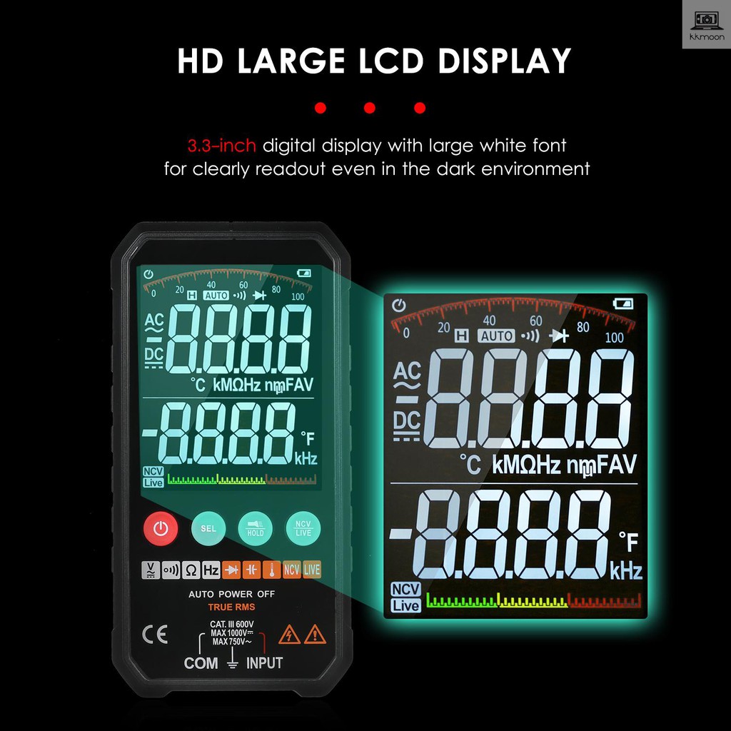 Đồng Hồ Đo Điện Áp Kỹ Thuật Số 3.3-inch Màn Hình Lcd 6000 Ac / Dc