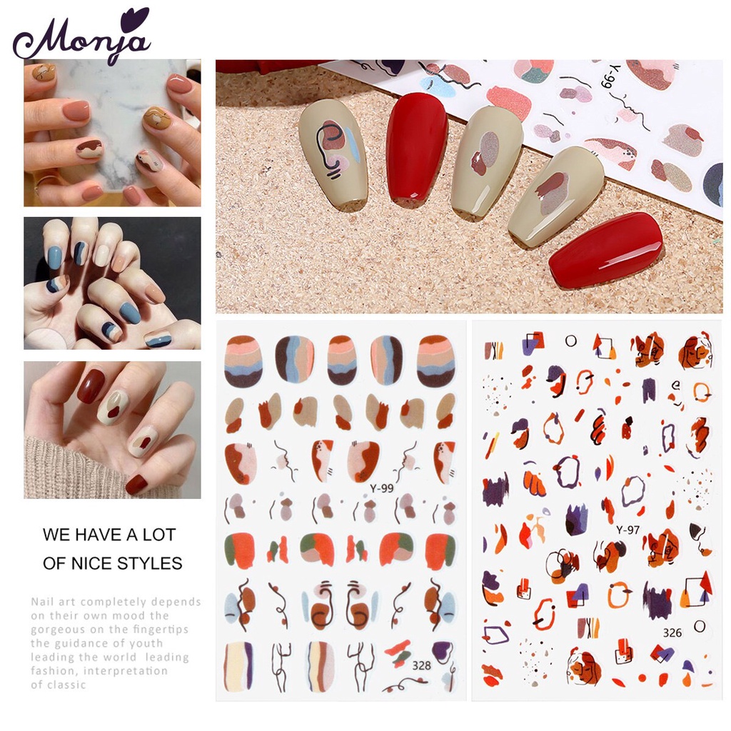 [Hàng mới về] Miếng Dán Trang Trí Móng Tay Monja Tự Dính Nhiều Họa Tiết Với 4 Phong Cách Khác Nhau