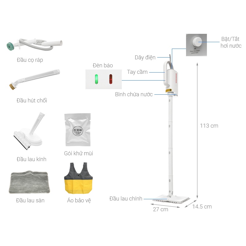 CHÍNH HÃNG - Máy Lau Nhà, Vệ Sinh Bằng Hơi Nước Nóng DEERMA ZQ600- BH 6 Tháng