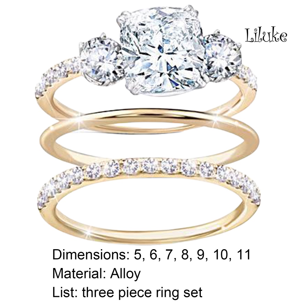 Bộ 3 Nhẫn Hợp Kim Đính Đá Thời Trang Cho Nữ