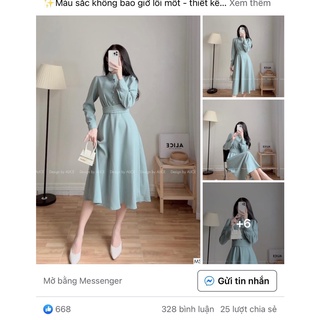 ✨BÁN SỈ✨Đầm xanh mint cúc bọc đai liền