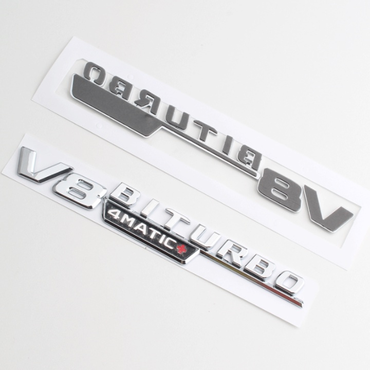 Bộ 2 decal tem chữ V8-Biturbo-4Matic dán hông xe Mercedes, chất liệu nhựa ABS cao cấp