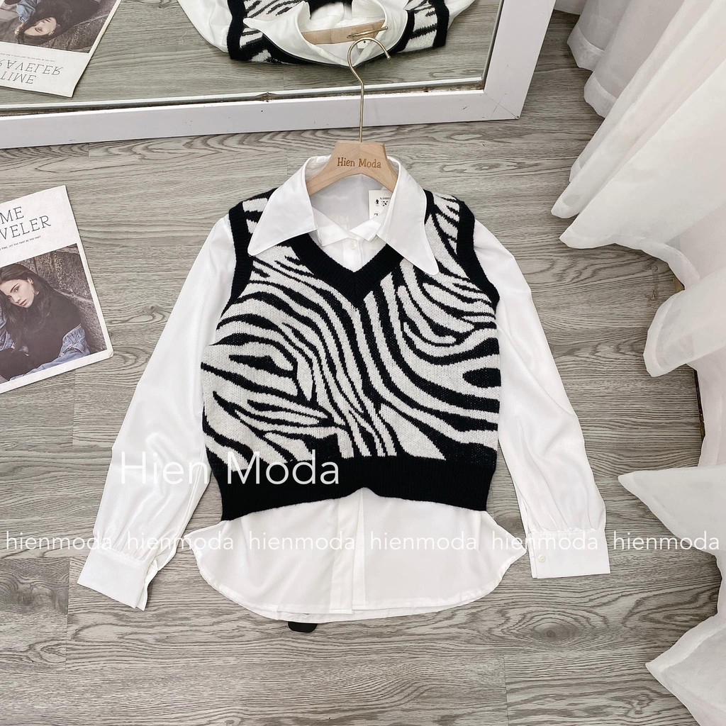 Áo len gile hoạ tiết vằn,áo Gile frorm rộng kiểu dáng hàn quốc | BigBuy360 - bigbuy360.vn