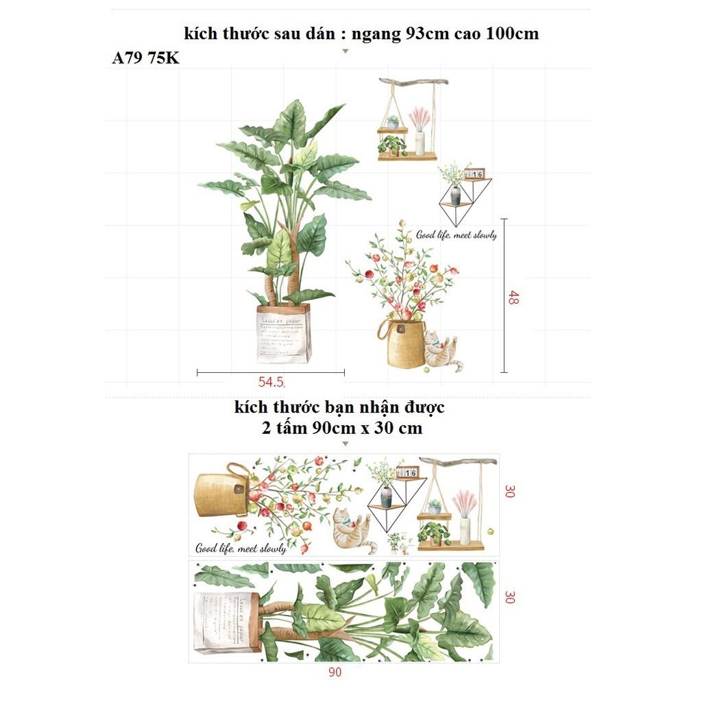 Decal dán tường Mèo và cây lựu A79 - Decal dán tường Hàn Quốc