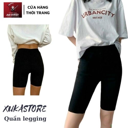 Quần legging lửng thái ngố đùi thái cạp chun siêu mịn (ảnh thật combo quần legging áo thun Gấu giá học sinh ) Xukastore