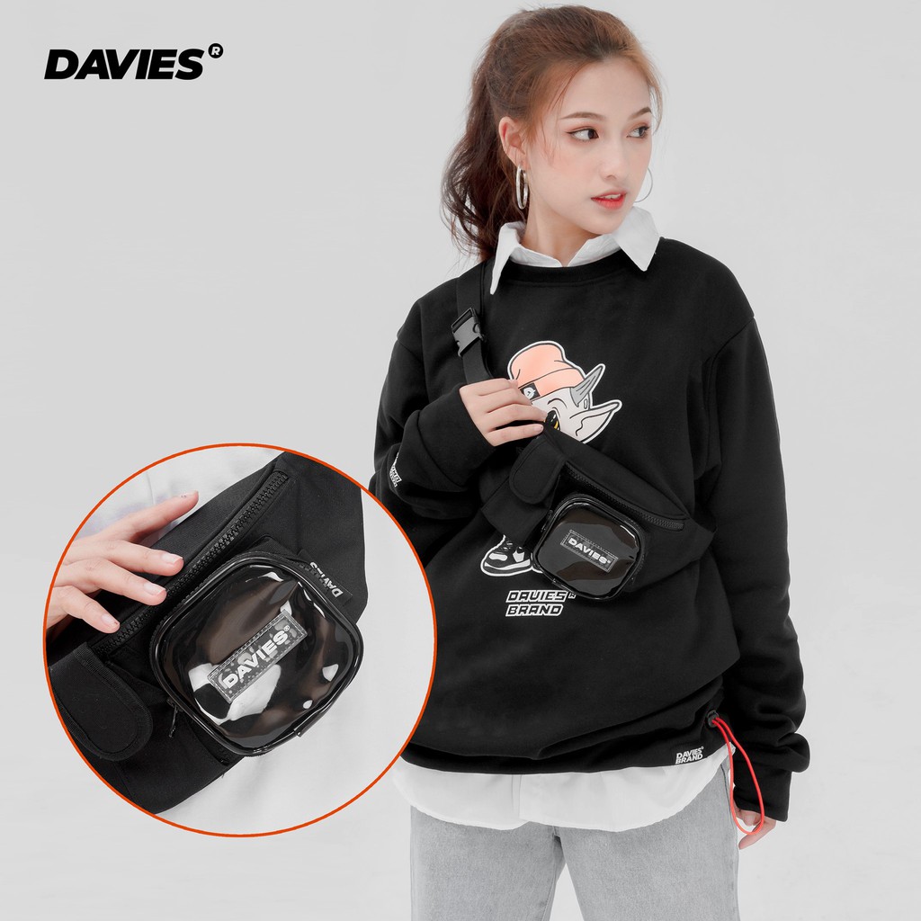 Túi đeo chéo canvas nam nữ màu đen DAVIES - Black Bumbag Plastic Pocket.