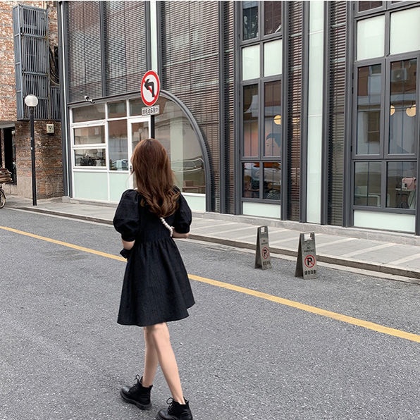 Đầm tay phồng cổ chữ V thiết kế thời trang mùa hè phong cách Pháp 2021