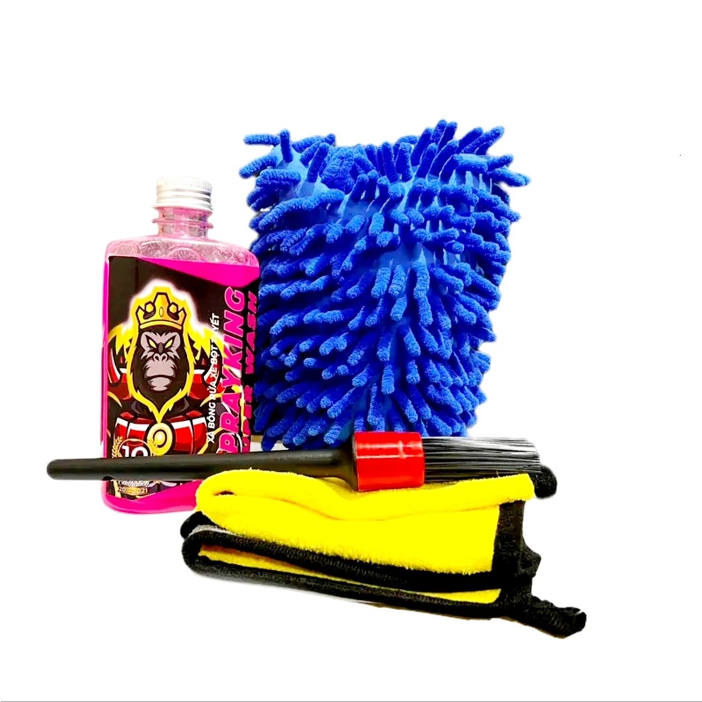 Combo 4 món chăm sóc xe siêu sạch Sprayking rửa xe+ cọ chổi rửa xe+ găng tay+ khăn 3 lớp 3m, rửa xe máy, xe ô tô