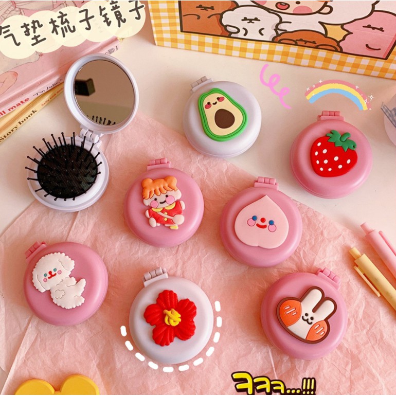 Gương mini kèm lược cầm tay cute, phụ kiện trang điểm 2 mặt tiện lợi nhiều hình dễ thương cho nữ