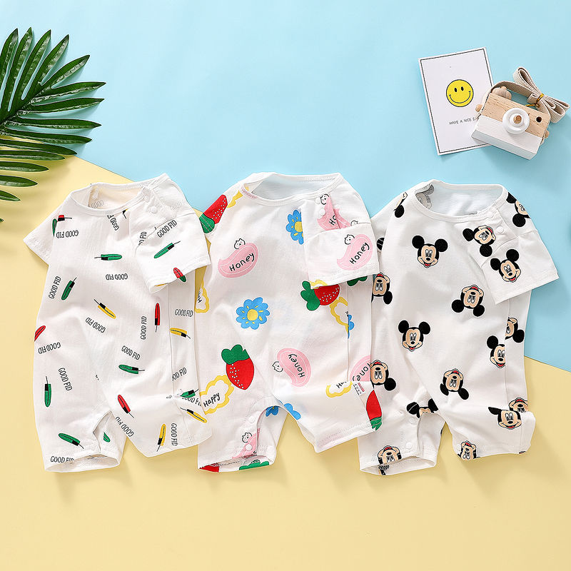 Bộ Áo Liền Quần Tay Ngắn In Họa Tiết Hoạt Hình Thời Trang Mùa Hè Cho Bé Từ 0-2 Tuổi