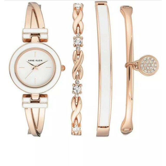 Set Đồng Hồ Nữ Anne Klein Chính Hãng, Dây Kiềng Đi Kèm 3 Vòng Tay Siêu Xinh | 3284LPST PINK