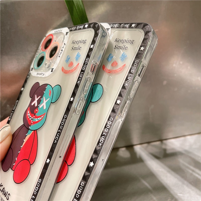 Ốp điện thoại mềm trong suốt in hình gấu chống rơi cho iPhone 11 12 13 Pro Max Promax 7 8 Plus X Xs Iws8