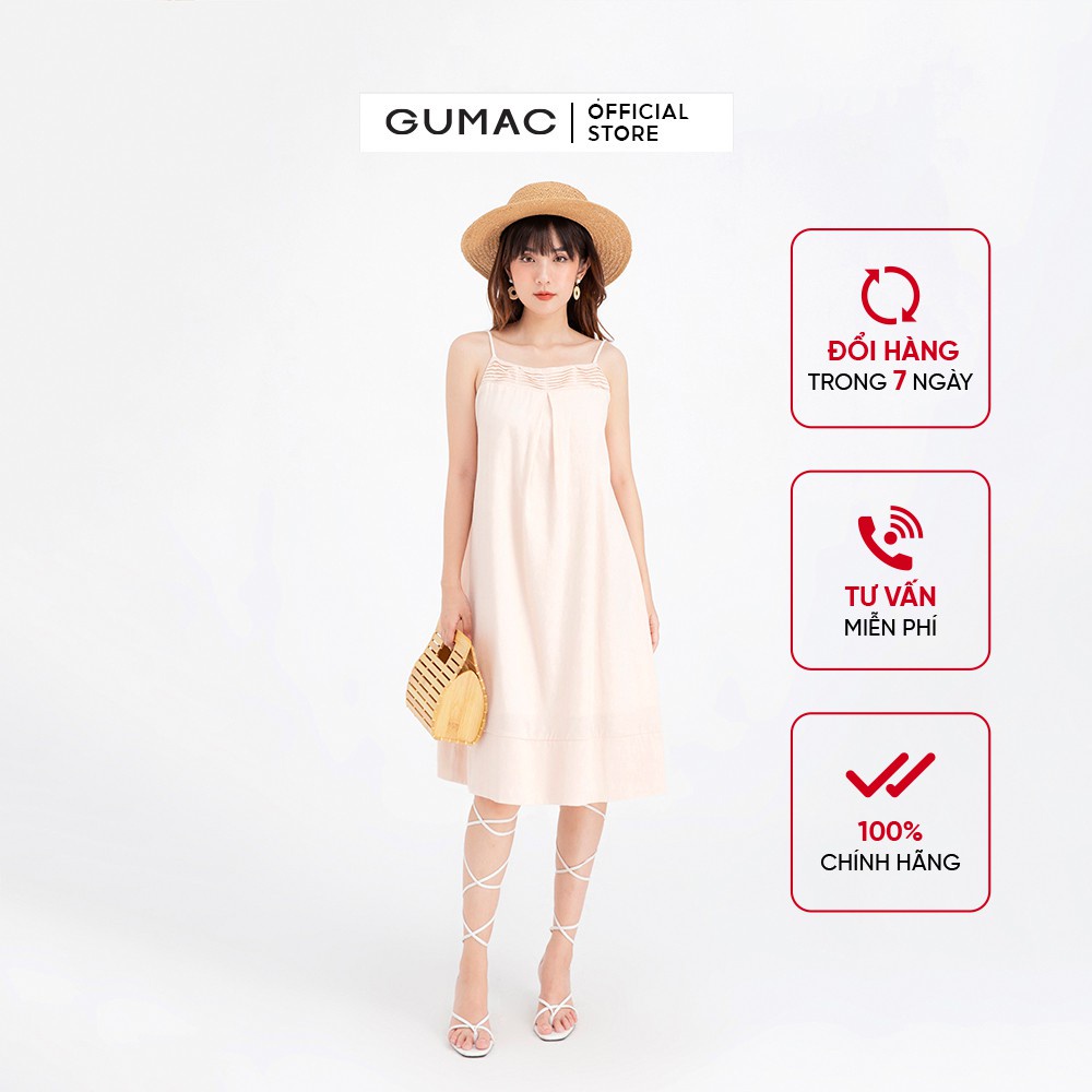 Đầm suông nữ 2 dây xếp ly GUMAC DB676