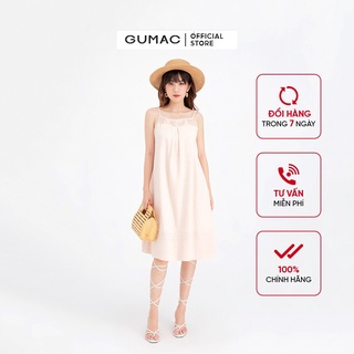 Đầm suông nữ 2 dây xếp ly GUMAC DB676