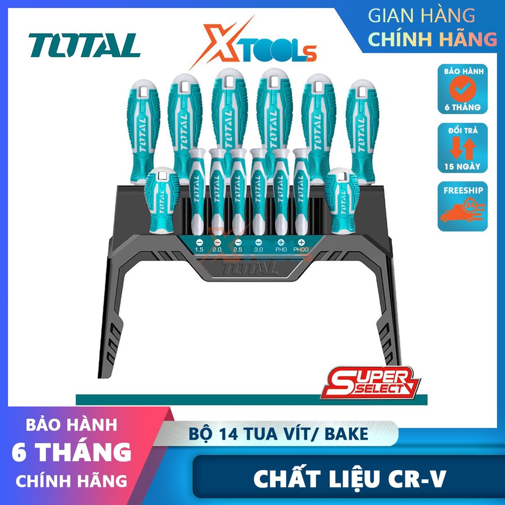 Bộ 14 tua vít TOTAL THT250614, bộ tua vít chất liệu CR-V lưỡi tròn dùng để siết chặt hoặc gỡ bỏ ốc vít- CHÍNH HÃNG