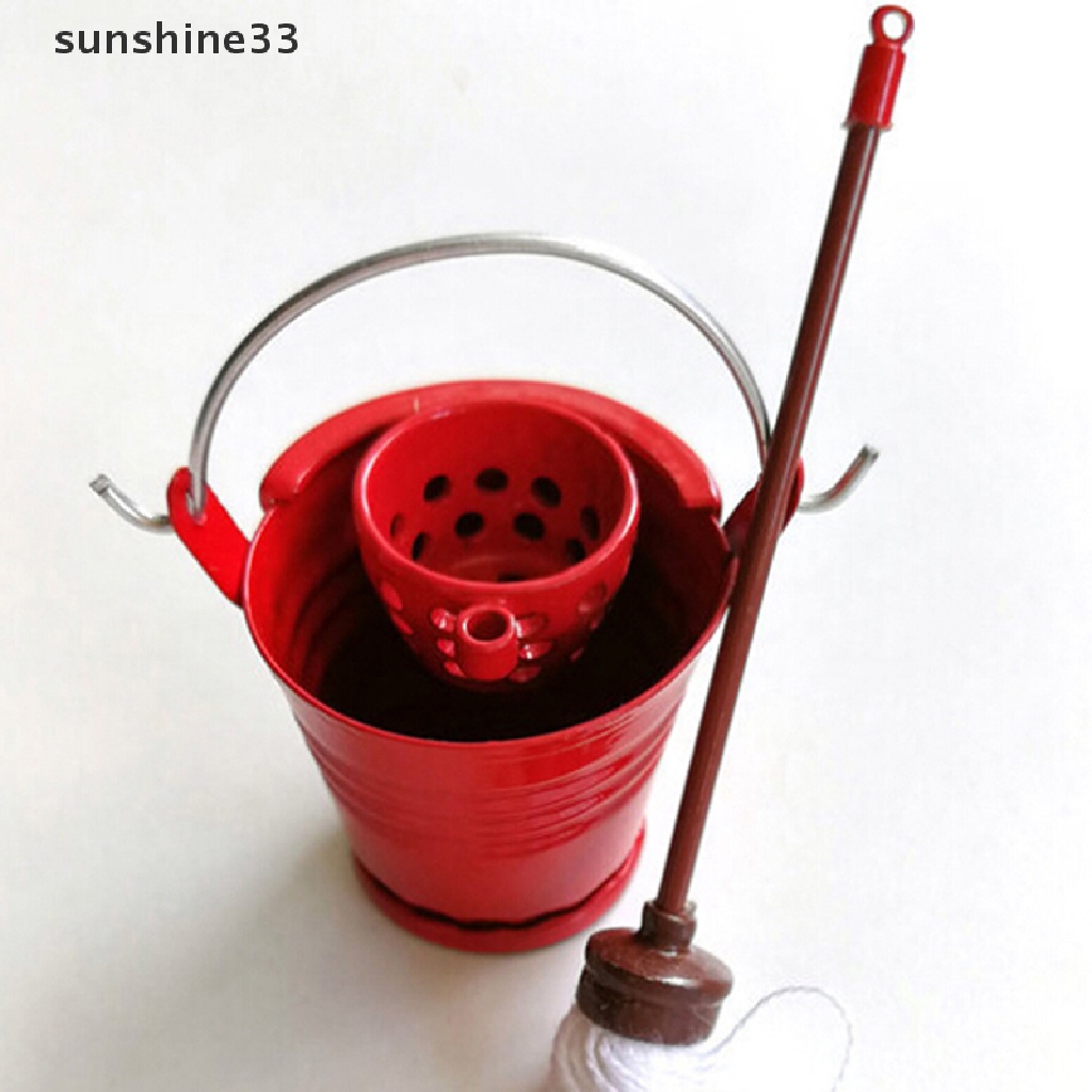 Set xô và cây lau nhà 1:12 trang trí nhà búp bê