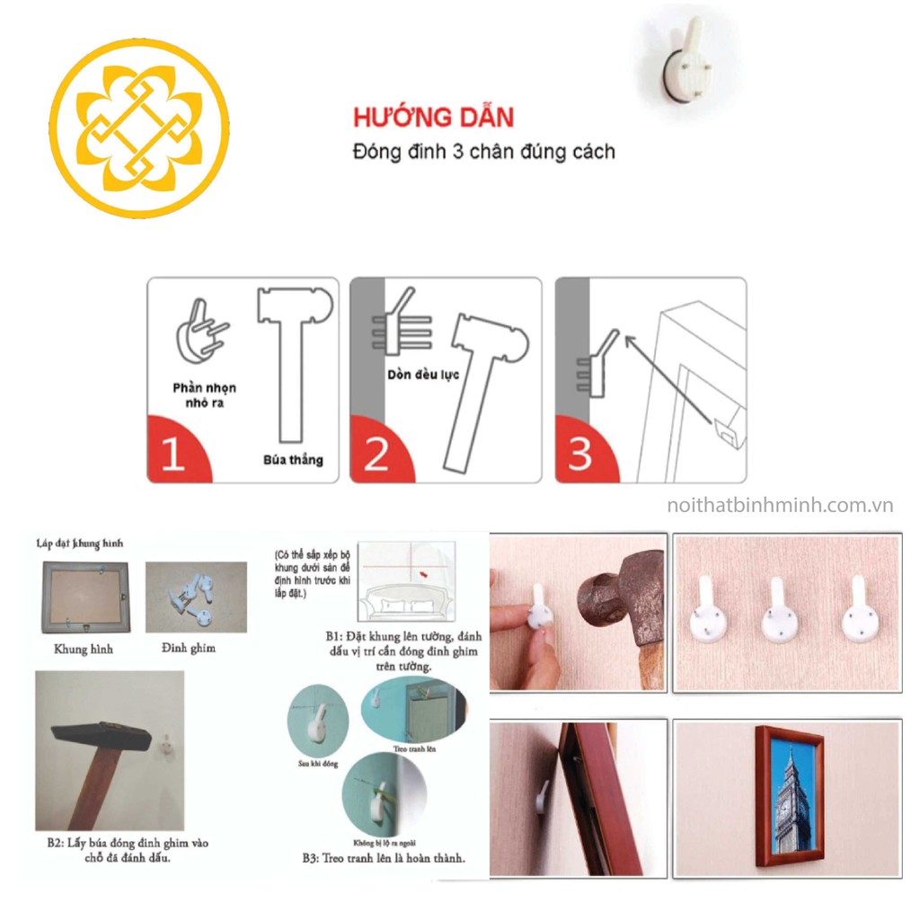 Đinh treo tranh 4 chân, không cần khoan tường, chịu lực 6kg | BigBuy360 - bigbuy360.vn