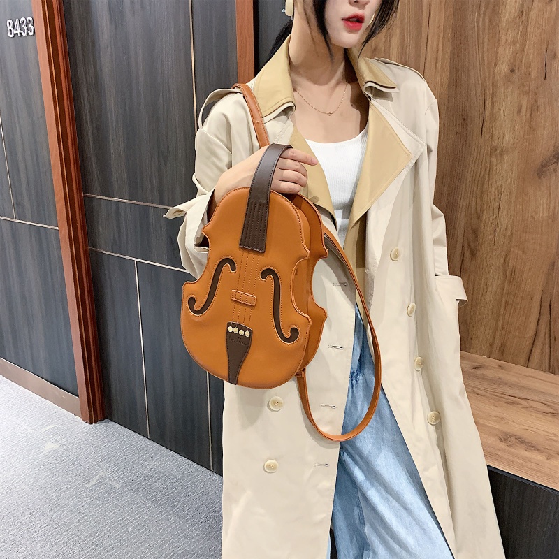 Seng violin hình dạng ba lô da pu túi xách đi học daypack du lịch cho cô gái tuổi teen