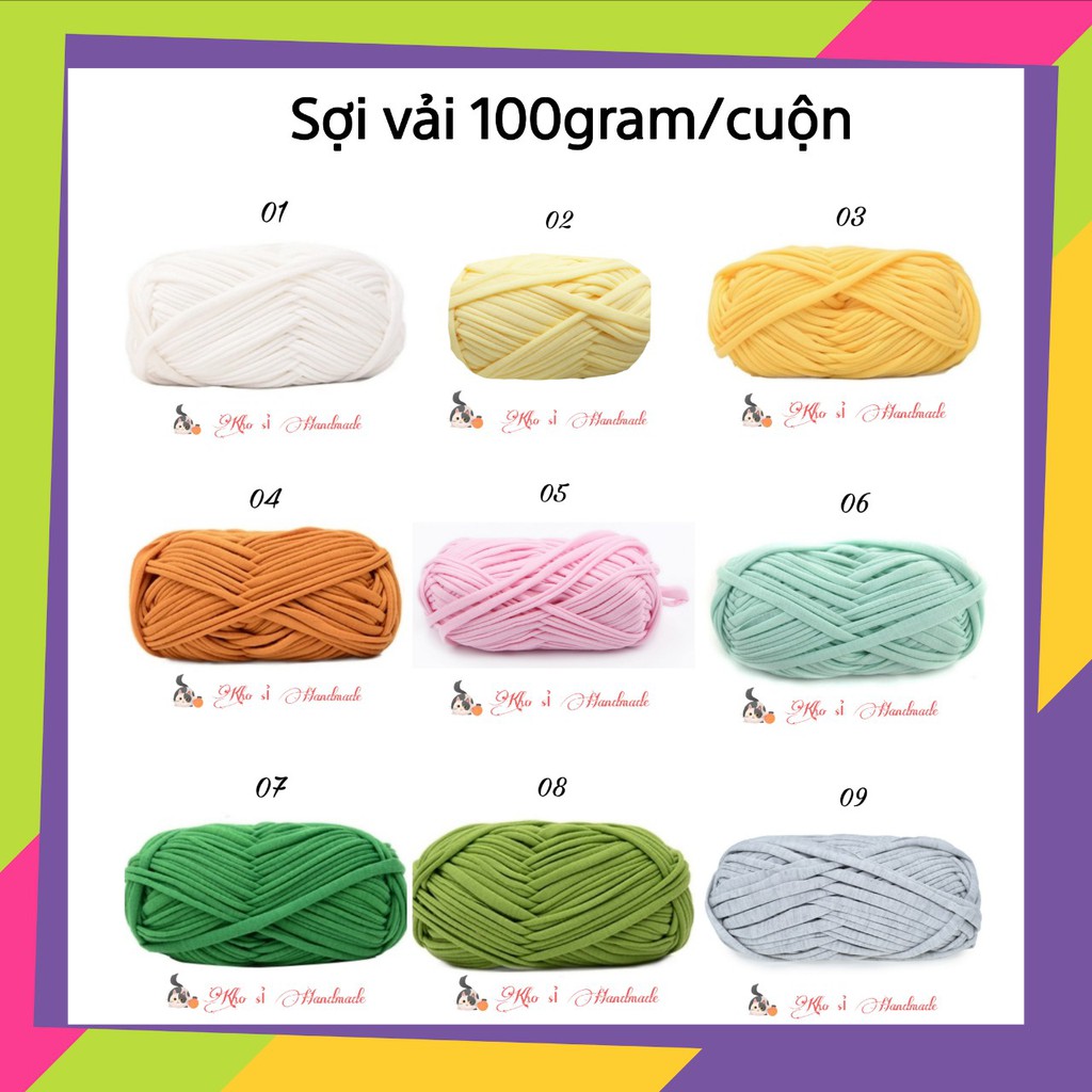 Sợi Vải Trơn Tq 100Gr - Chuyên Móc Thảm, Túi Xách, Giỏ