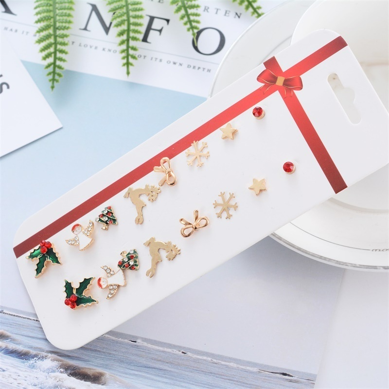 Set khuyên tai kim loại phong cách Giáng sinh thời trang cho nữ