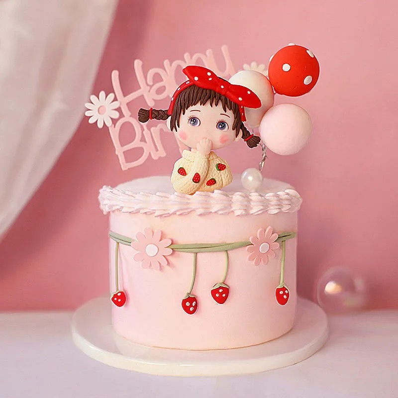 Cô gái dâu dễ thương trang trí bánh sinh nhật topper đồ dùng cho bữa tiệc tráng miệng trang trí cupcake cô gái bộ trang trí bánh sinh nhật