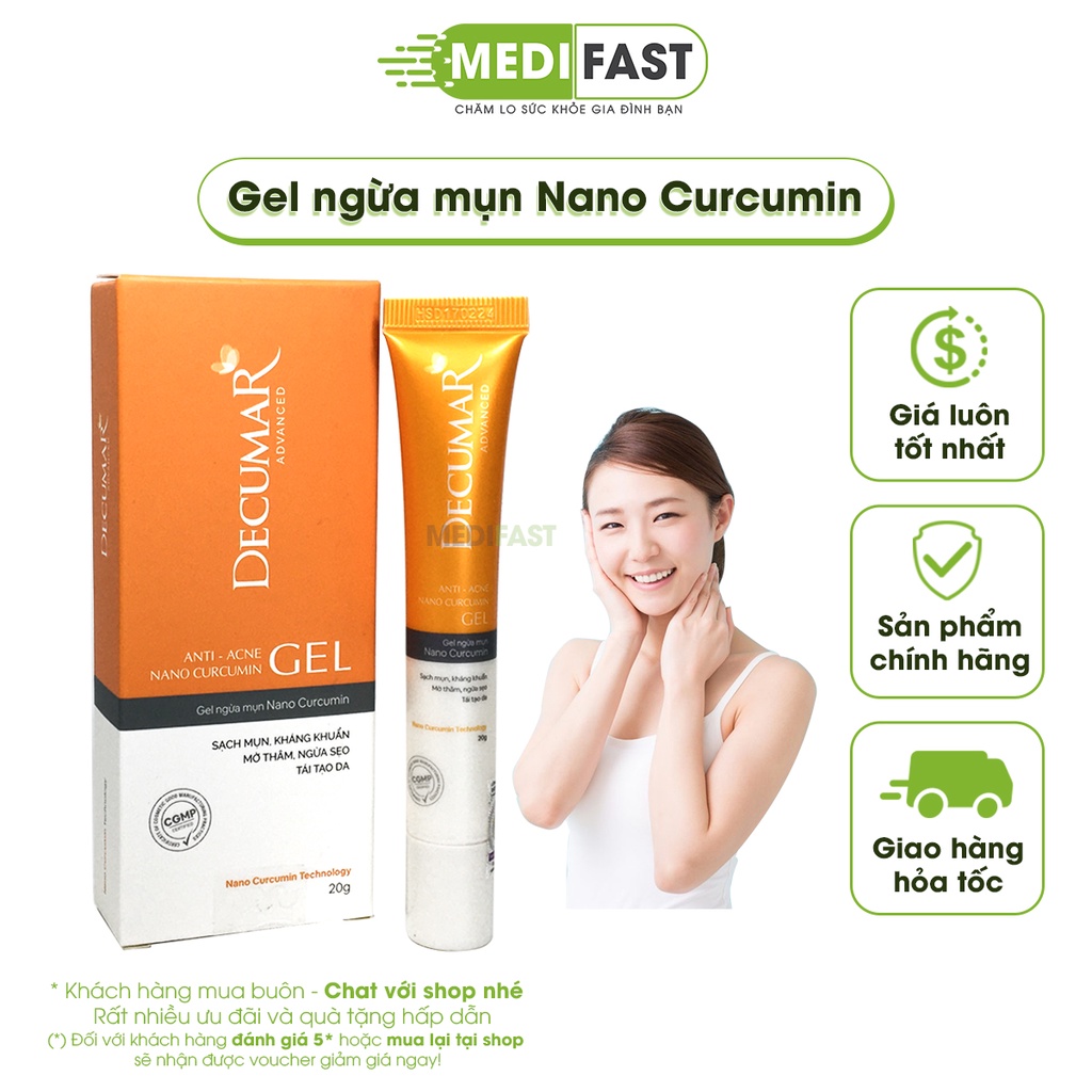 Gel ngừa mụn Decumar Advanced tuýp 20g - kem nghệ từ Nano curcumin - giảm mụn ẩn, trứng cá, sẹo thâm do mụn