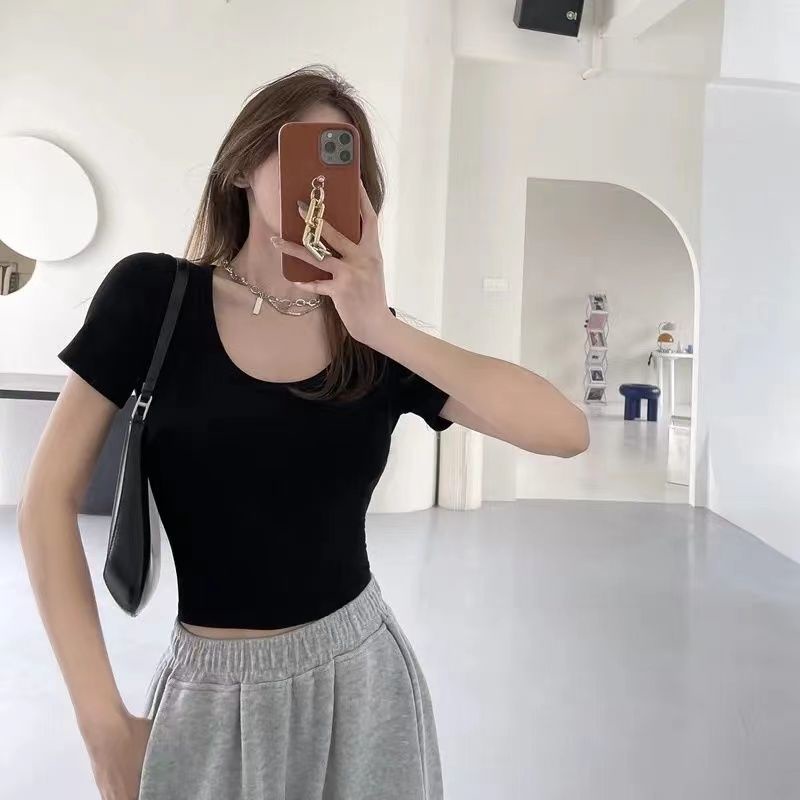 Áo Thun Ôm Cổ Chữ u Tay Ngắn Thời Trang Mùa Hè Hàng Mới Dành Cho Nữ áo croptop áo phông