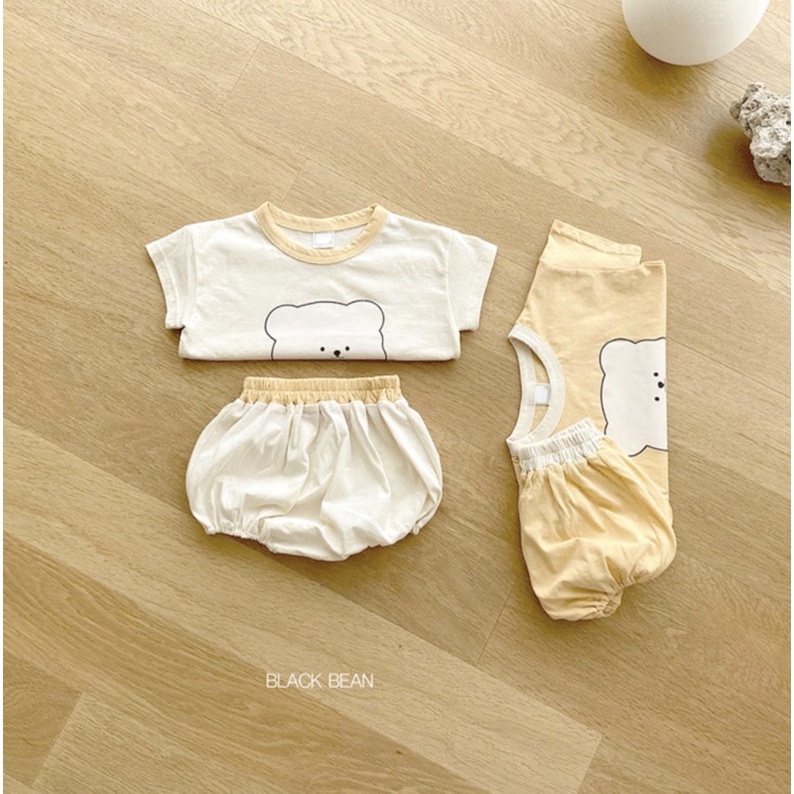 Quần áo trẻ em Bộ cộc gấu cotton style Hàn che bé trai bé gái_Hàng QCCC