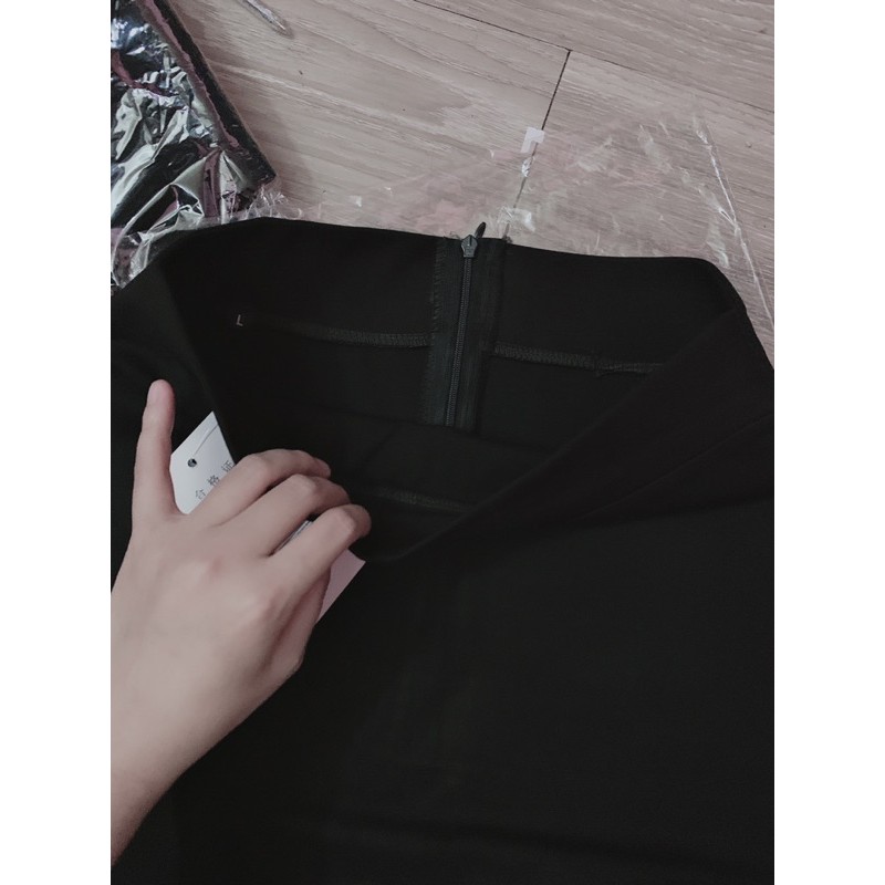 Chân váy bút chì công sở vải umi co dãn xẻ sau - Chân váy zip umi phong cách Hàn quốc