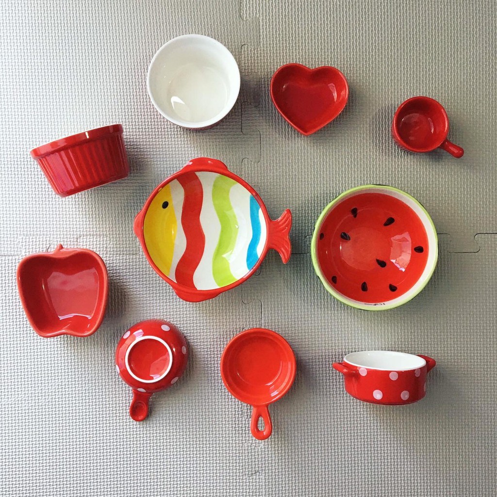 Set chén đĩa màu đỏ cho bé ăn dặm