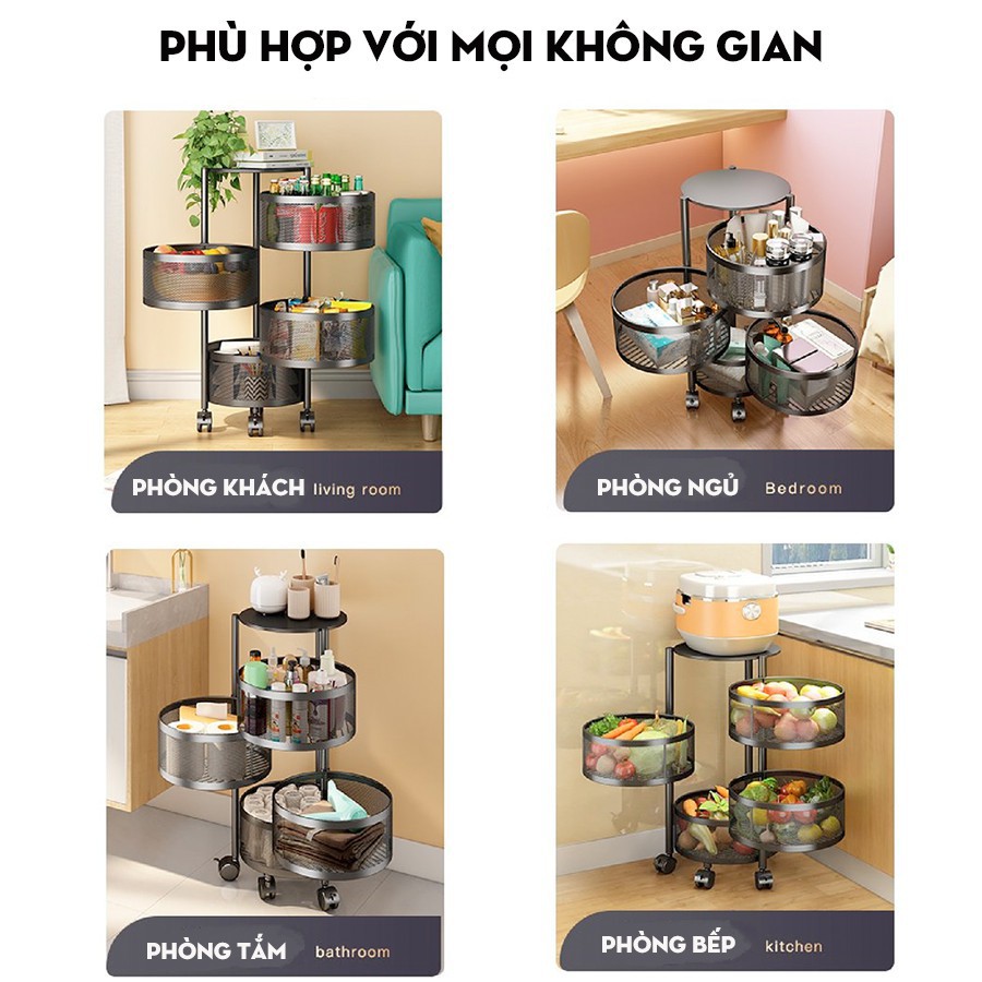 kệ nhà bếp đa năng , kệ xoay tròn nhà bếp 3 4 5 tầng bằng thép sơn tĩnh điện chắc chắn gọn gàng thông minh tiện ích