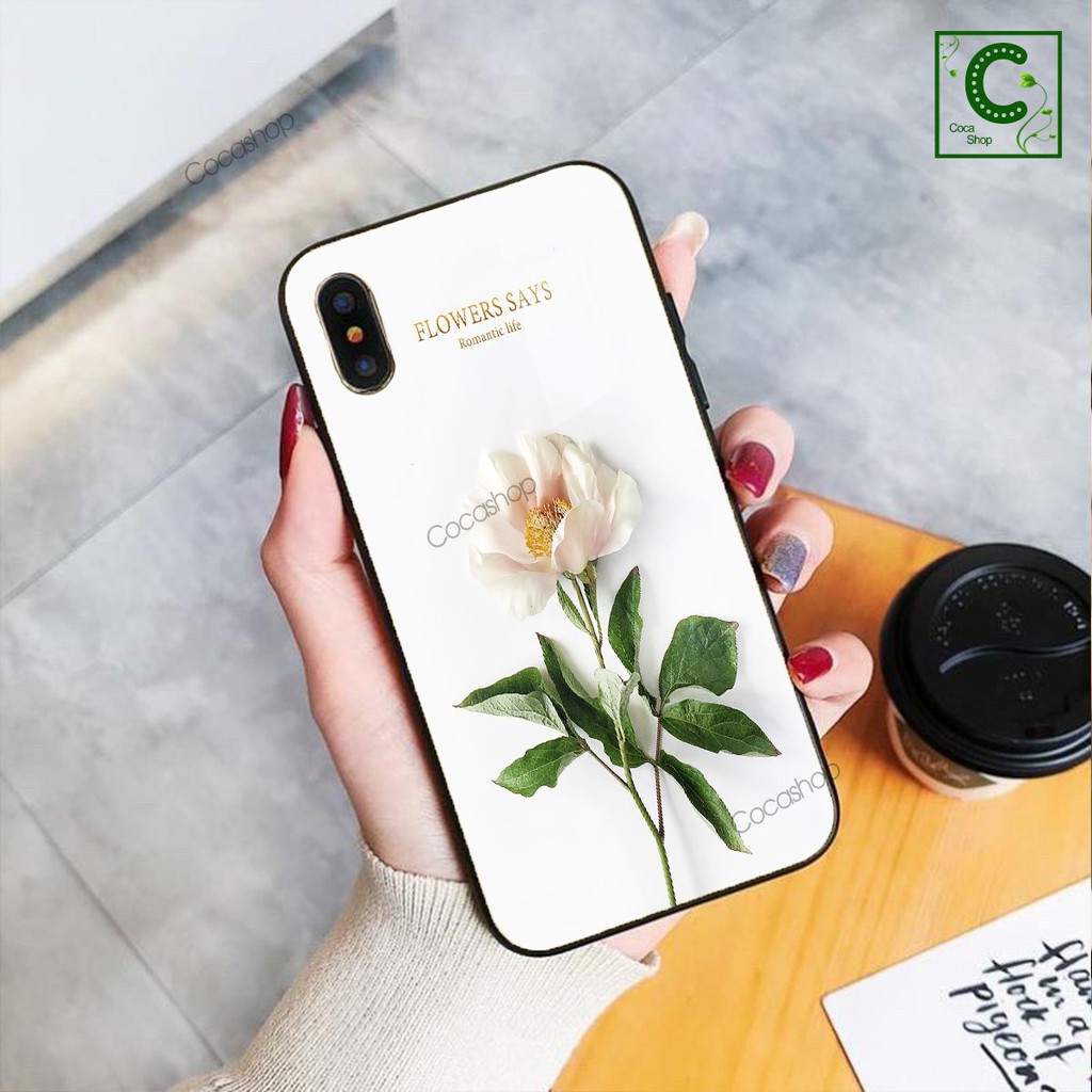 Ốp iphone in hình cực đẹp sáng bóng sang trọng - Hoa hồng cánh trắng tinh khôi