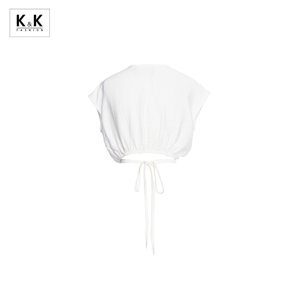 Áo Croptop Trắng K&amp;K Fashion ASM06-08 Kiểu Đắp Chéo Sát Nách Chất Liệu Đũi Xô