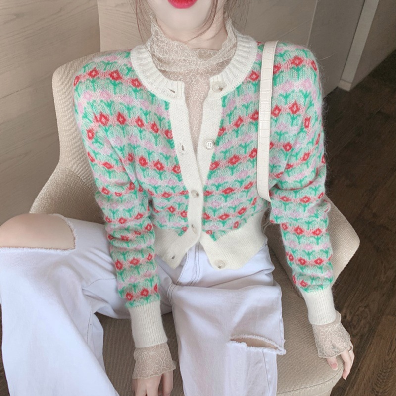 Áo Khoác Cardigan Dệt Kim Tay Dài Cài Nút Kiểu Vintage Thời Trang Cho Bạn Gái