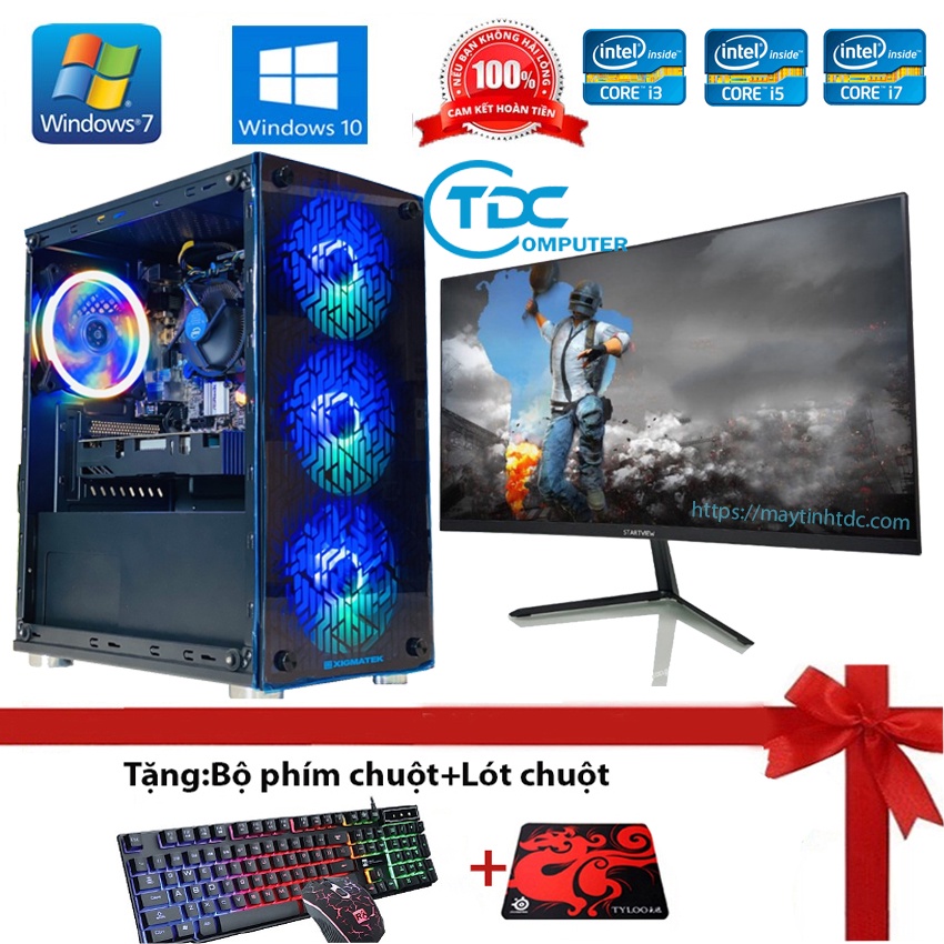 Bộ máy tính để bàn PC Gaming + Màn hình 22inch FULL viền cấu hình core i7, i5, i3 Ram 4GB SSD 120GB chiến game tốt