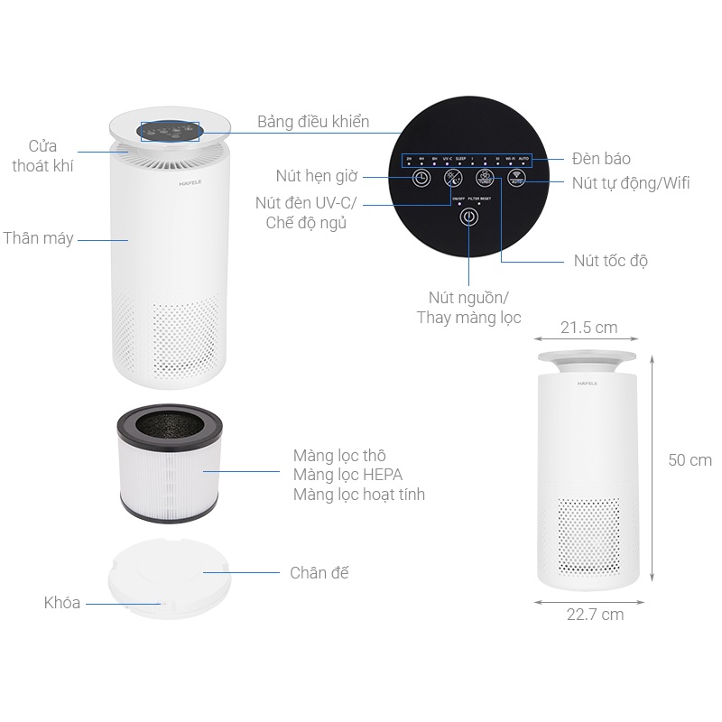 35m2 - Máy lọc không khí Hafele Wifi CF-8126S / 537.82.720 - Hàng chính hãng
