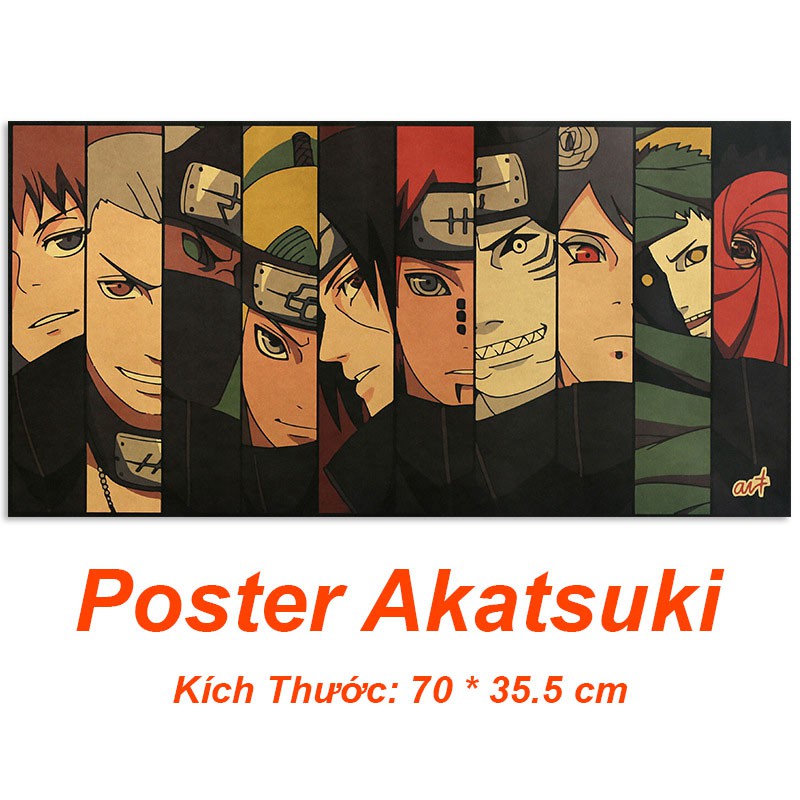[Có Sẵn] Poster dán tường Anime Naruto Dán Tường trang trí, tranh tổ chức Akatsuki cỡ lớn 70 * 35,5 cm