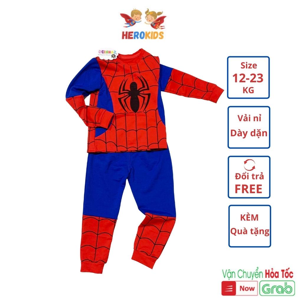 Bộ nỉ cho bé trai in hình người nhện vải da cá thấm mồ hôi Herokids NHEN2111
