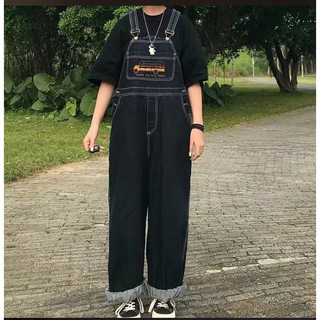 Quần Yếm Denim Ống Rộng Thêu Họa Tiết Thời Trang vintage Nhật Bản 2020