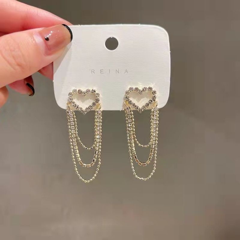 Khuyên Tai Tua Rua Hình Trái Tim Lấp Lánh Cho Nữ