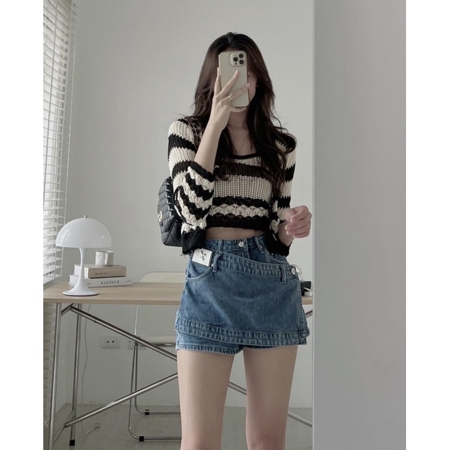 HÀNG SẴN// Set ÁO BA LỖ MIX CADIGAN lượn sóng hàng QC