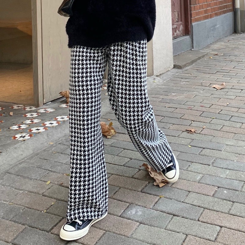 COZOK Quần ống rộng Họa Tiết Caro Thời Trang Cá Tính Cho Nữ