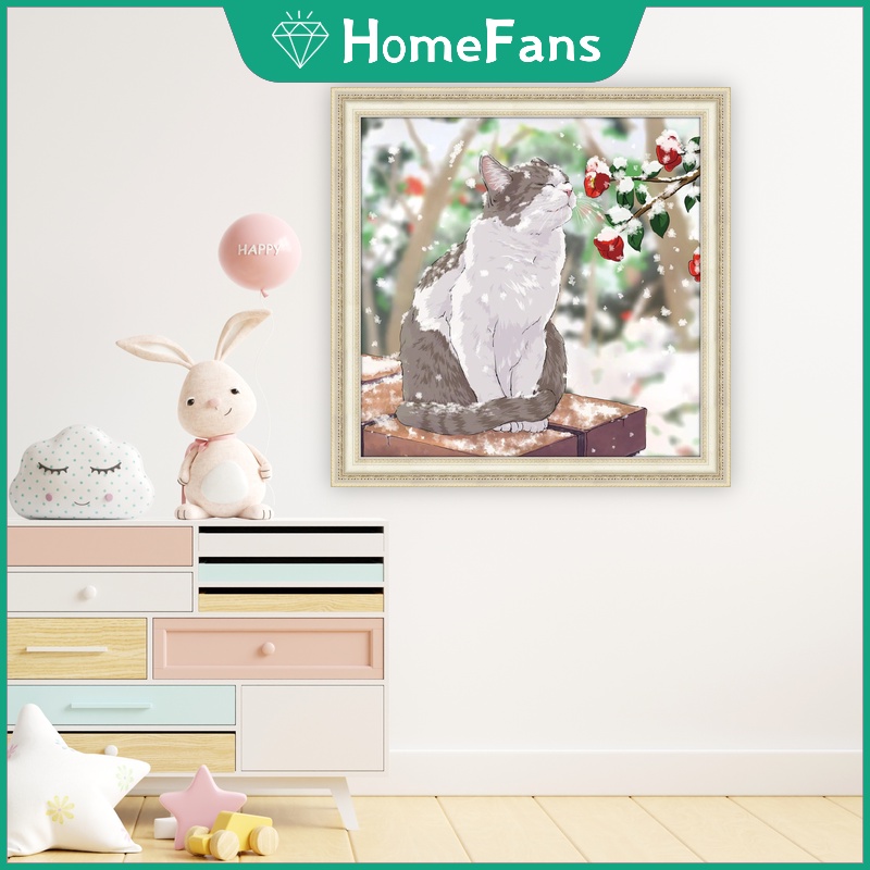 Bộ Tranh Đính Đá 5D Tự Làm 30x30cm / 40x40cm / 50x50cm Hình Mèo Con Đáng Yêu