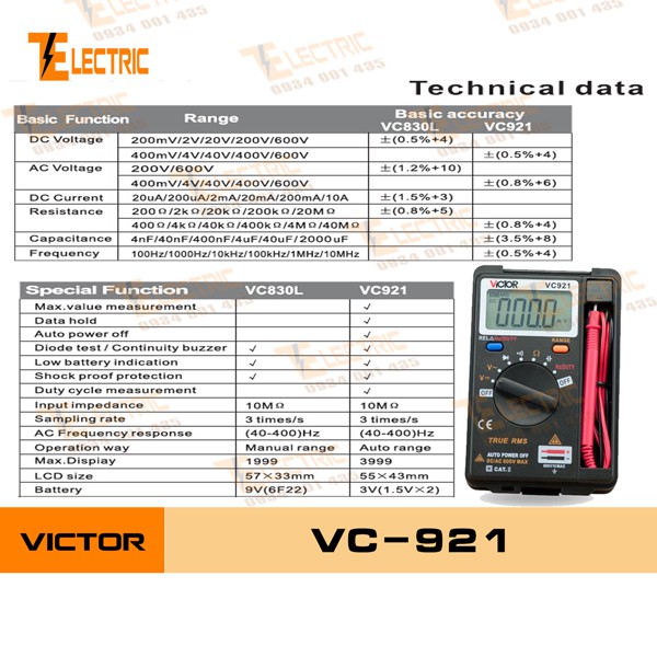 Đồng hồ vạn năng bỏ túi VICTOR VC - 921