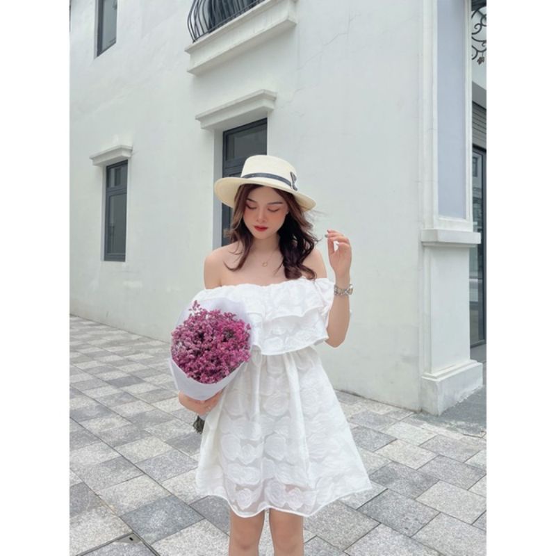 💢Váy trễ vai tơ hoa bánh bèo xinhh dã mannn🌸🌸🌸