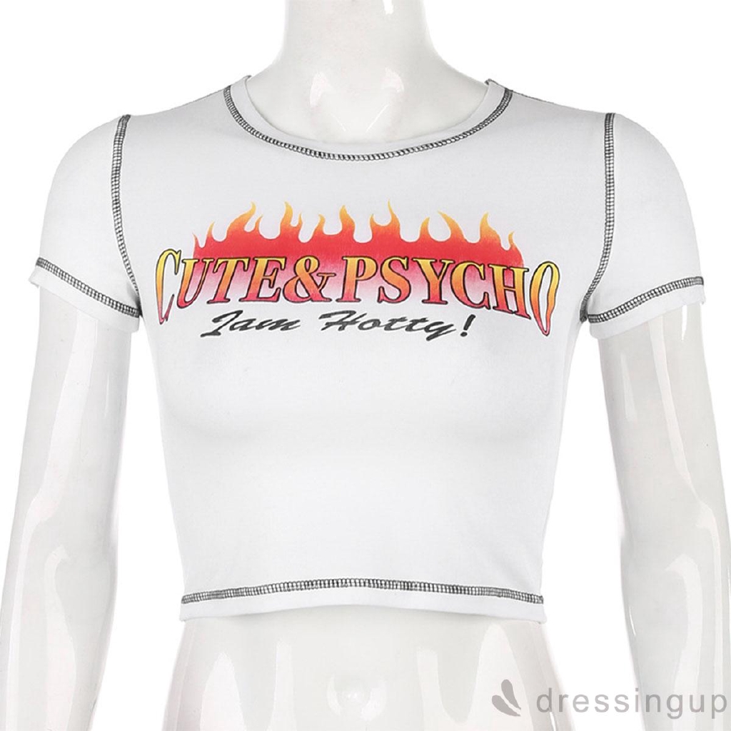 Áo Croptop Ngắn Tay In Chữ Cá Tính Dành Cho Nữ