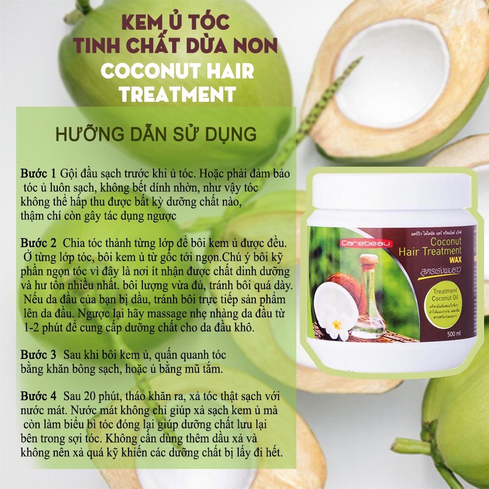 Kem Ủ Tóc Dừa Non Thái Lan Coconut Hairtreatment Phục Hồi Hư Tổn 500ml