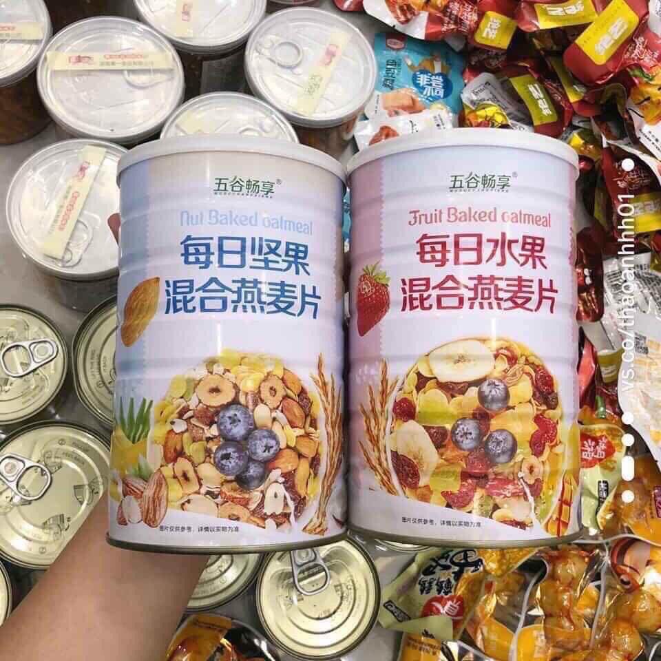 [SẴN HÀNG] Ngũ cốc Baker Oatmeal 2 màu xanh hồng (mix hạt và hoa quả lon 500gram mẫu mới)