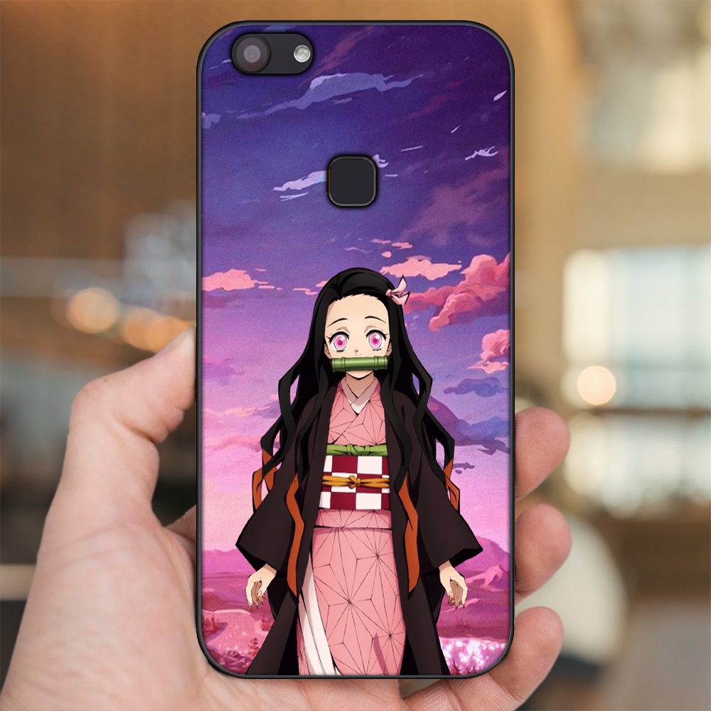 Ốp lưng Vivo V7, V7 Plus viền đen in hình Nezuko Kimetsu no Yaiba